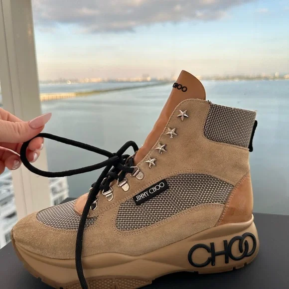 Jimmy Choo Beige and Black Star-Embellished Boots - Picture 9 of 13